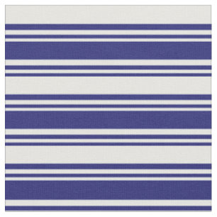 Midnight Blue and Mint Cream Coloured Lines Fabric