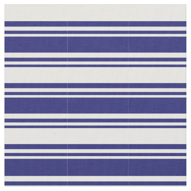 Midnight Blue and Mint Cream Coloured Lines Fabric (Close Up)