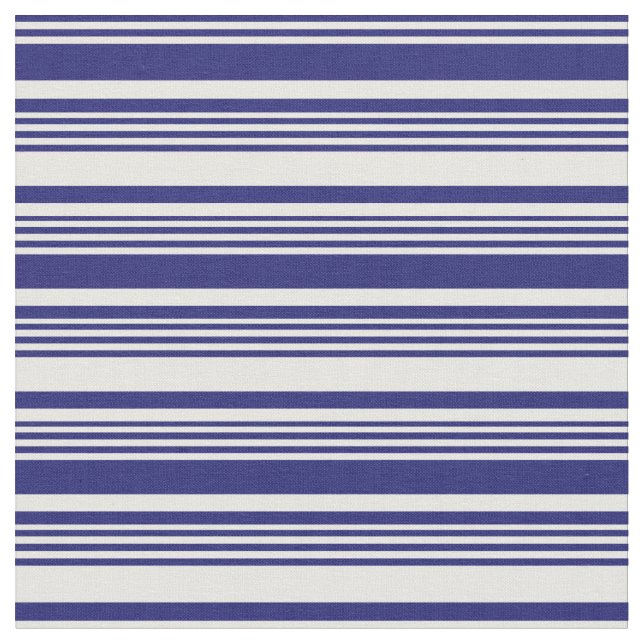 Midnight Blue and Mint Cream Coloured Lines Fabric (Close Up)