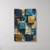 Midnight Blue and Molten Gold Cubes - Vertical 3D