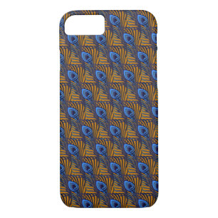 Midnight blue and orange peacock feather pattern Case-Mate iPhone case