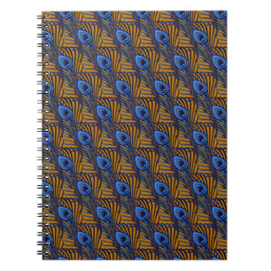 Midnight blue and orange peacock feather pattern notebook