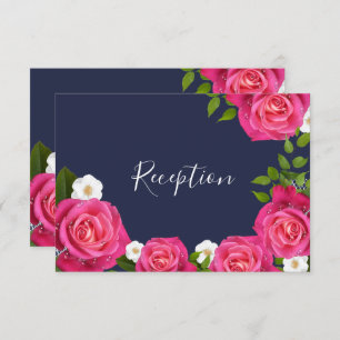 Midnight Blue and Pink Rose Wedding - Reception Invitation