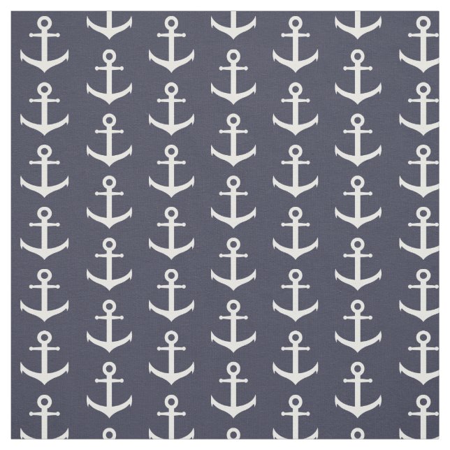 Midnight Blue and White Anchor Pattern Fabric (Swatch)