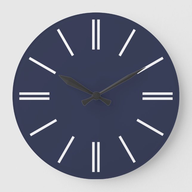 Midnight Blue and White Lines Wall Clock (Front)