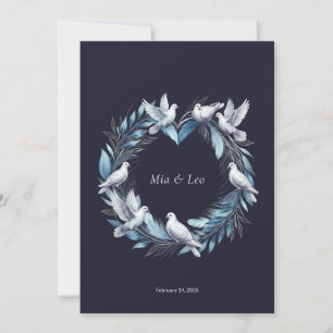 Midnight Blue and Wreath / Wedding Blue and Crown Invitation