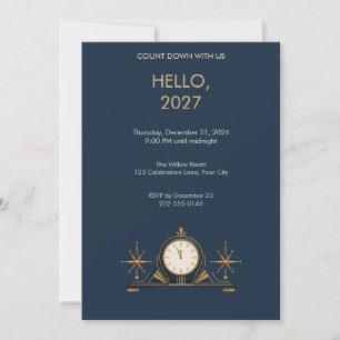 Midnight Blue Art Deco New Year Invitation