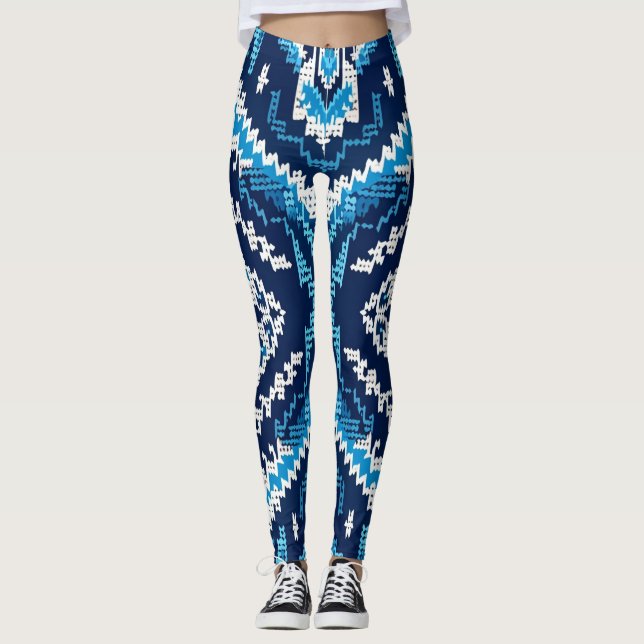 Midnight Blue Aztec Leggings (Front)