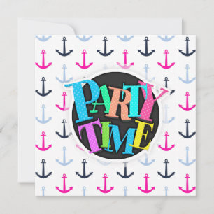 Midnight Blue, Baby Blue, Hot Pink Nautical Anchor Invitation