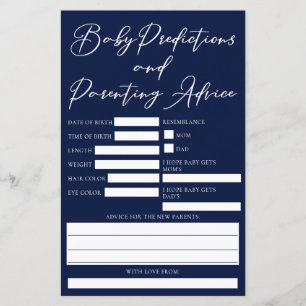 Midnight Blue Baby Shower Predictions Advice Card