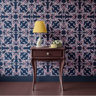 Midnight Blue Baroque Ornamental Design Wallpaper