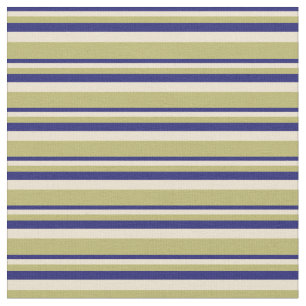 Midnight Blue, Beige, and Dark Khaki Stripes Fabric