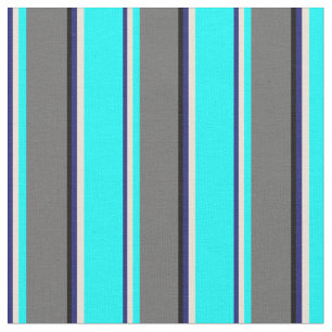 Midnight Blue, Bisque, Aqua, Dim Grey & Black Fabric