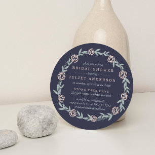 Midnight Blue, Blush Pink and Sage Bridal Shower Invitation