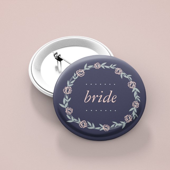 Midnight Blue, Blush Pink and Sage Bride 6 Cm Round Badge (Creator Uploaded)