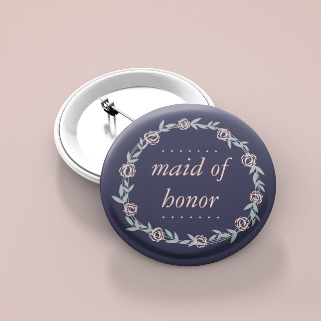 Midnight Blue, Blush Pink and Sage Maid of Honour 6 Cm Round Badge (Creator Uploaded)