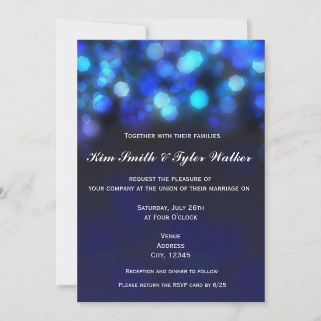 Midnight Blue Bokeh Light Sky Wedding Invitation (Front)