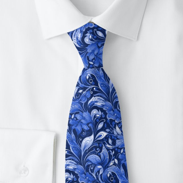 Midnight Blue Botanical Batik Tie (Creator Uploaded)