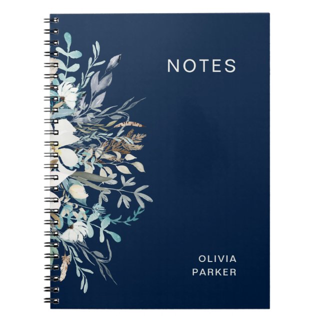 Midnight Blue Botanical Floral Notebook (Front)