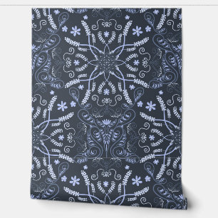Midnight Blue Botanical Mandala Wallpaper