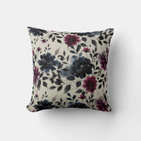 Midnight Blue Burgundy Inky Floral Almond Beige