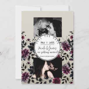 Midnight Blue Burgundy Inky Floral Almond Wedding Invitation