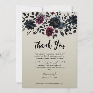Midnight Blue Burgundy Inky Floral Almond Wedding Invitation