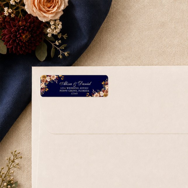 Midnight Blue Burnt Orange Floral Wedding Return  (Creator Uploaded)