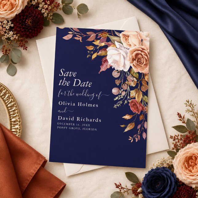 Midnight Blue Burnt Orange Wildflower Save The Date (Creator Uploaded)