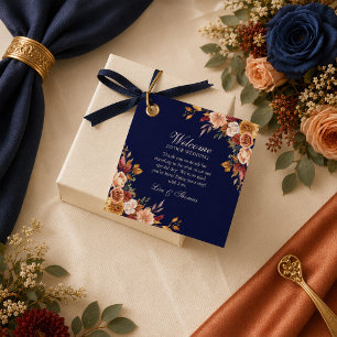 Midnight Blue Burnt Orange Wildflower Wedding Favour Tags