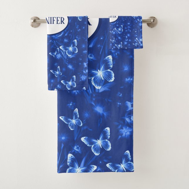 Midnight Blue Butterflies Bath Towel Set (Insitu)
