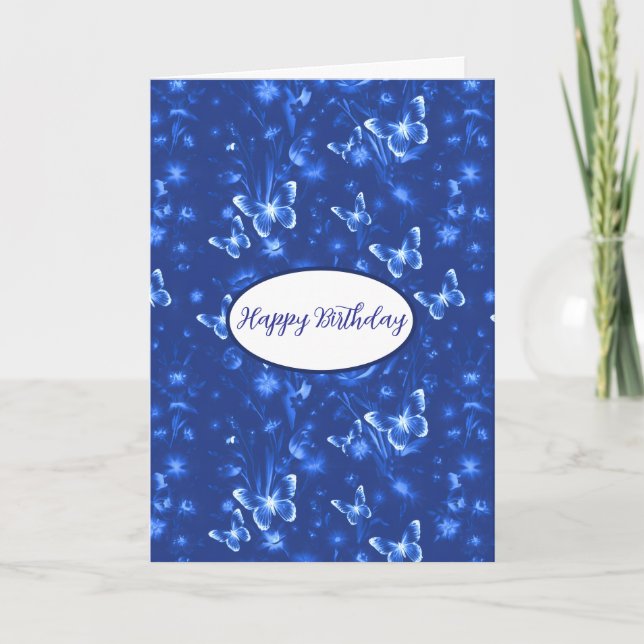 Midnight Blue Butterflies Birthday Card (Front)
