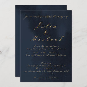 Midnight Blue Calligraphy Wedding Invitation