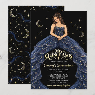 Midnight Blue Celestial Quinceañera Invitation