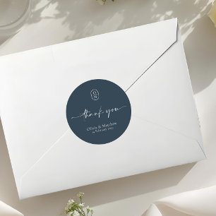 Midnight Blue   Chic & Modern Wedding Monogram  Classic Round Sticker