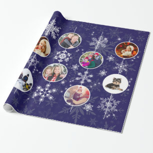 Midnight Blue Christmas or Hanukkah Snowflakes Wrapping Paper