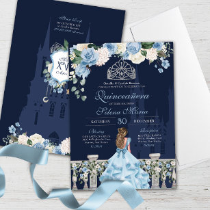 Midnight Blue Cinderella Princess Quinceañera Invitation