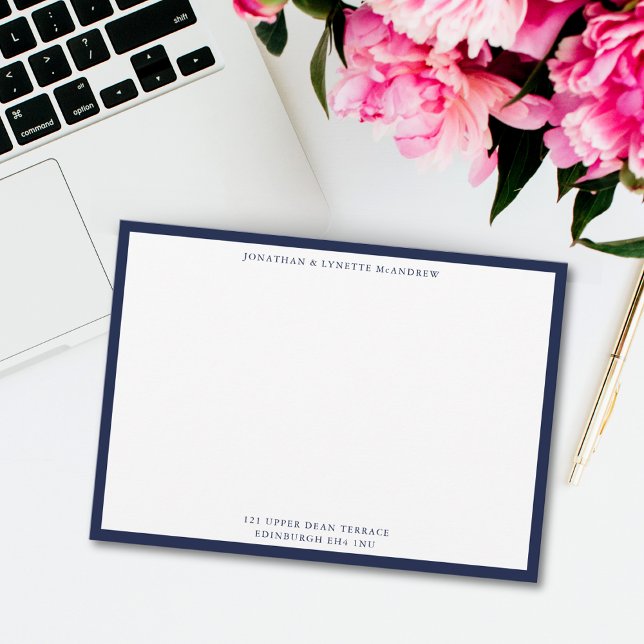 Midnight Blue Classic Border Flat Note Card (Creator Uploaded)