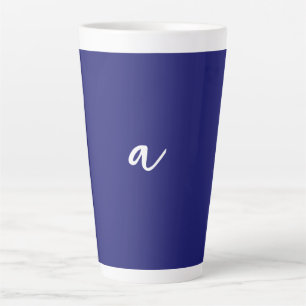 Midnight Blue Colour Minimalist Plain Monogram Latte Mug