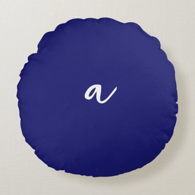 Midnight Blue Colour Minimalist Plain Monogram Round Cushion (Front)