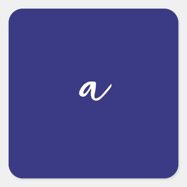 Midnight Blue Colour Minimalist Plain Monogram Square Sticker (Front)