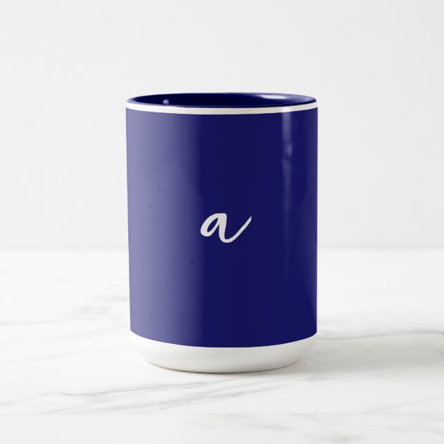 Midnight Blue Colour Minimalist Plain Monogram Two-Tone Coffee Mug (Center)