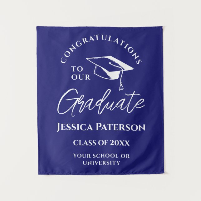 Midnight Blue Congratulations To Our Graduate Chic Tapestry (Front)