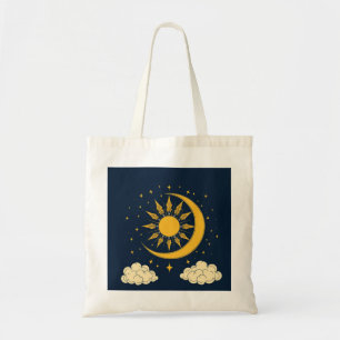 Midnight Blue Cosmic Cloud Line Art Vibe Tote Bag