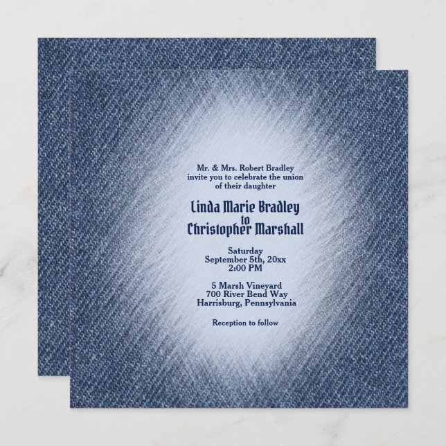 Midnight Blue Denim Wedding Invitation (Front/Back)