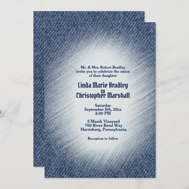 Midnight Blue Denim Wedding Invitation (Front/Back)
