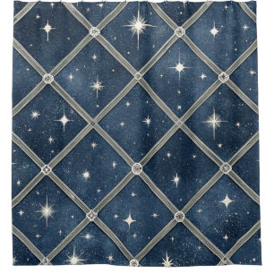 Midnight Blue Diamond Lattice - Starry Night Shower Curtain