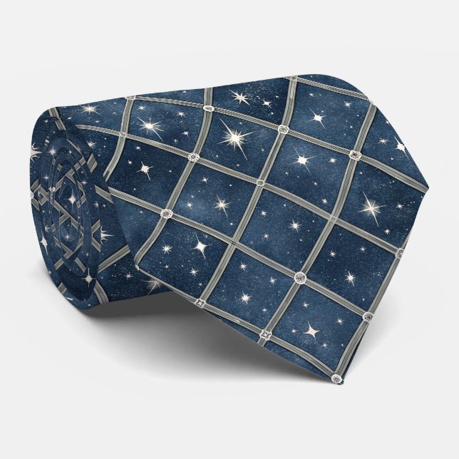 Midnight Blue Diamond Lattice - Starry Night Tie (Rolled)