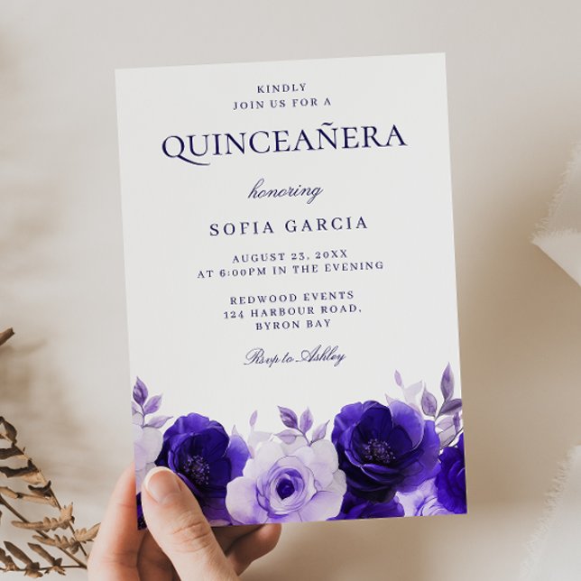Midnight Blue Elegant Navy Roses Quinceanera Party Invitation (Creator Uploaded)