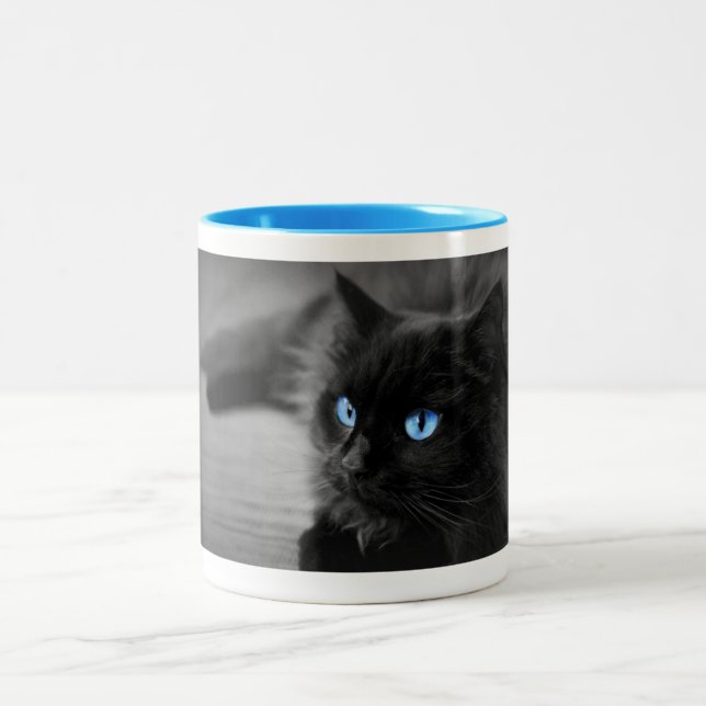 Midnight Blue Eyes — Black Cat Coffee Mug (Center)